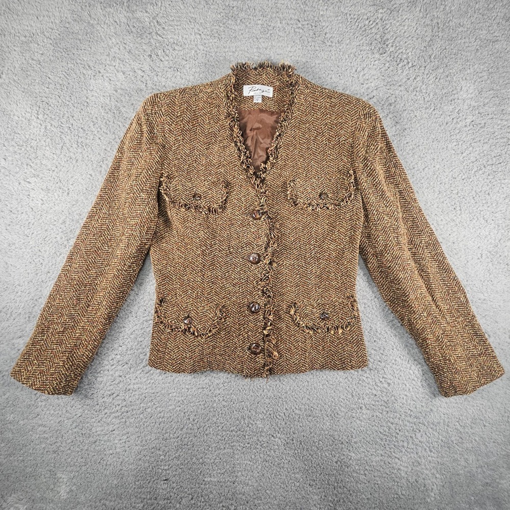 Alex Evenings Tweed Blazer Womens 6 Brown Wool Blend Jacket Officecore Career